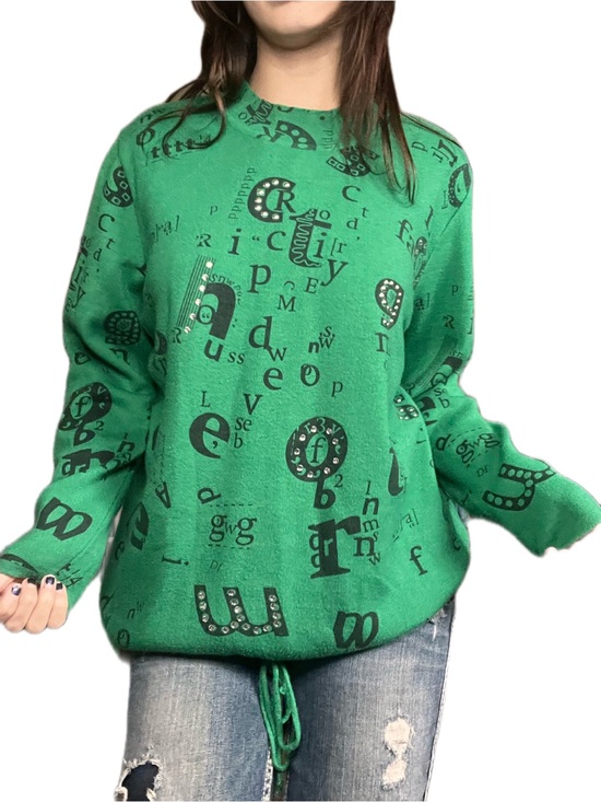 Tricotto Sweaters - Tricotto Emerald Green Rhinestone Letter Print Sweater – Size L – Like New